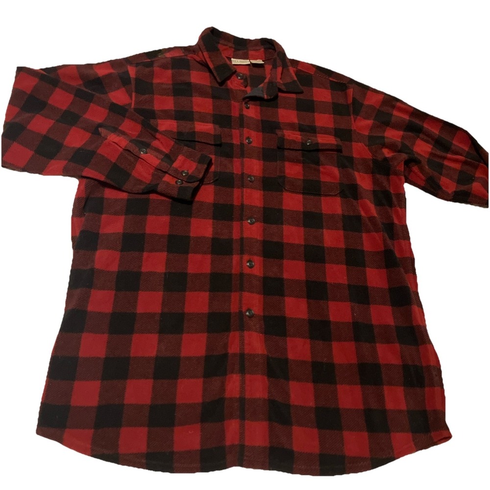 L.L. Bean Fleece Shacket Shirt‎ Red Black Plaid Men's Size L Tall 273075 Thick